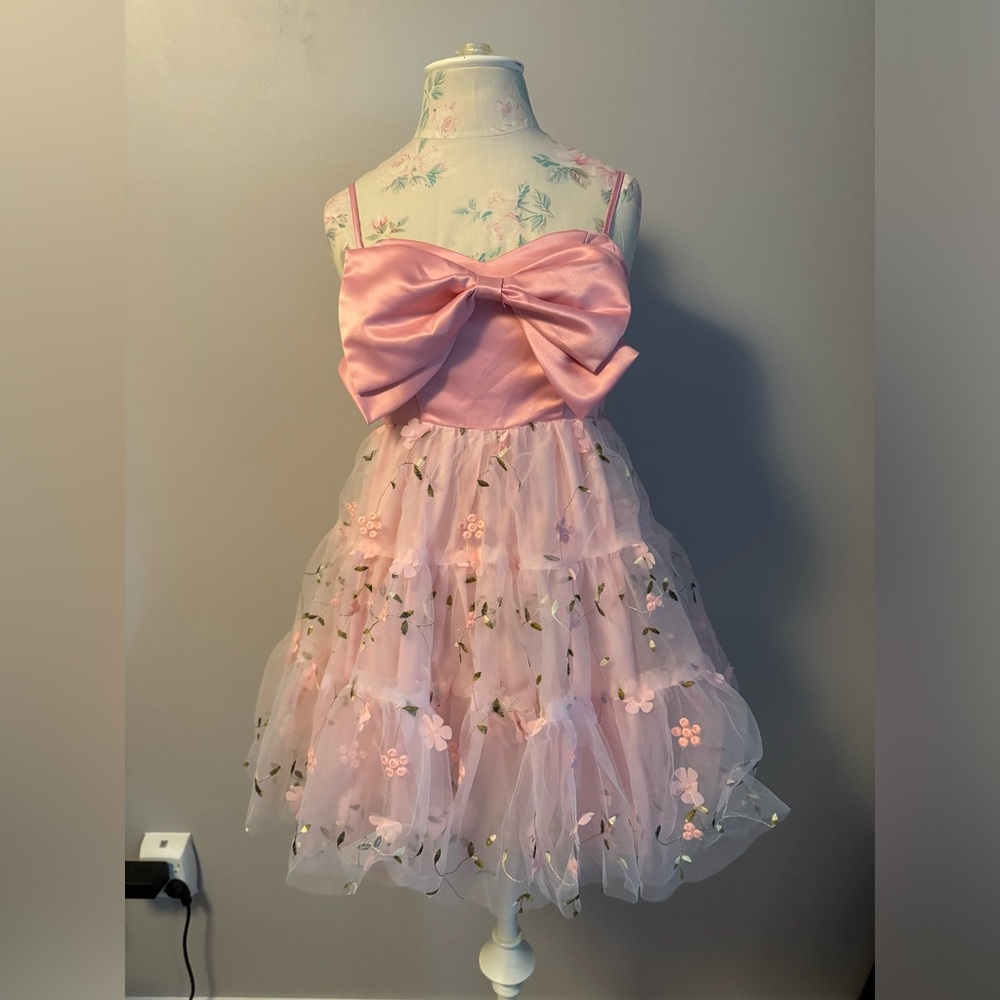 Shein Pink flower and bow dress